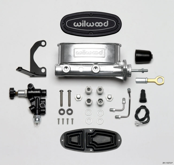 Wilwood HV Tandem M/C Kit w L/H Bracket & Prop Valve 7/8in Bore Ball Burn.-W/Push 261-13272-P