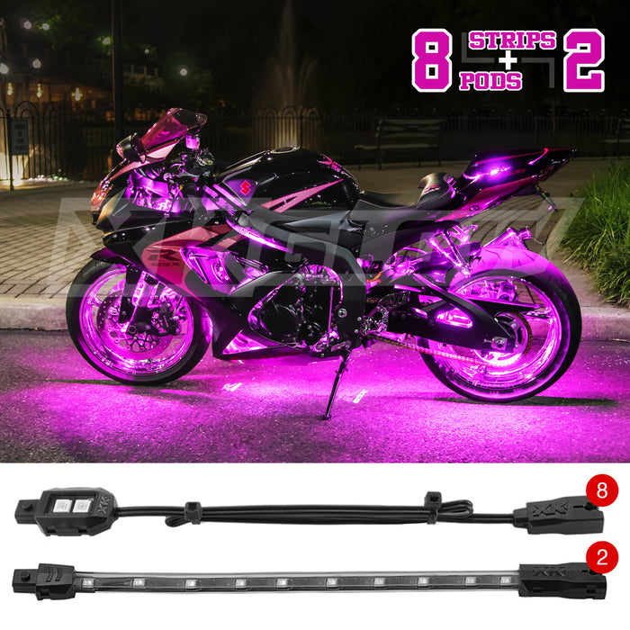 XKGLOW Pink 8 POD 2 Strip LED Universal Motorcycle Accent Neon Underglow Light Kit