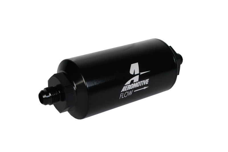 Aeromotive In-Line Filter (AN-6 Male) 10 Micron Fabric Element Bright Dip Black Finish 12347