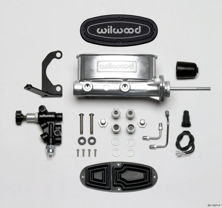 Wilwood HV Tandem M/C Kit w L/H Bracket & Prop Valve 7/8in Bore Ball Burnished-W/Pushrod 261-13271-P