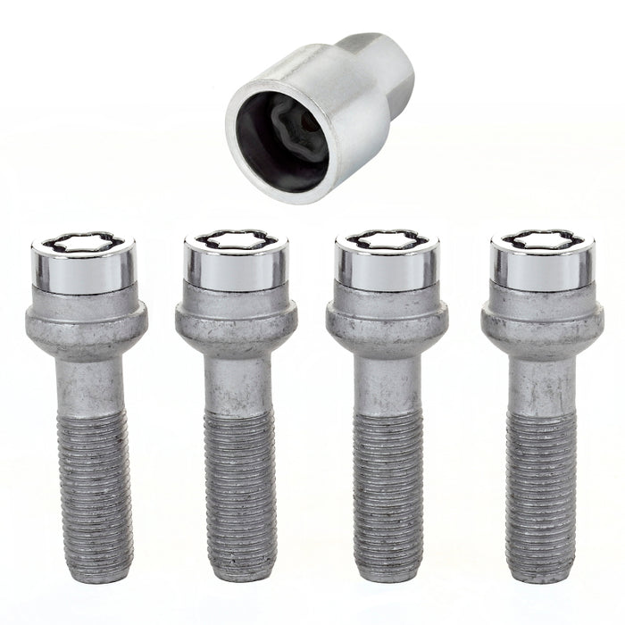 McGard Wheel Lock Bolt Set 4pk. (Radius Seat) M14X1.5 / 17mm Hex / 45.0mm Shank Length Chrome 28017