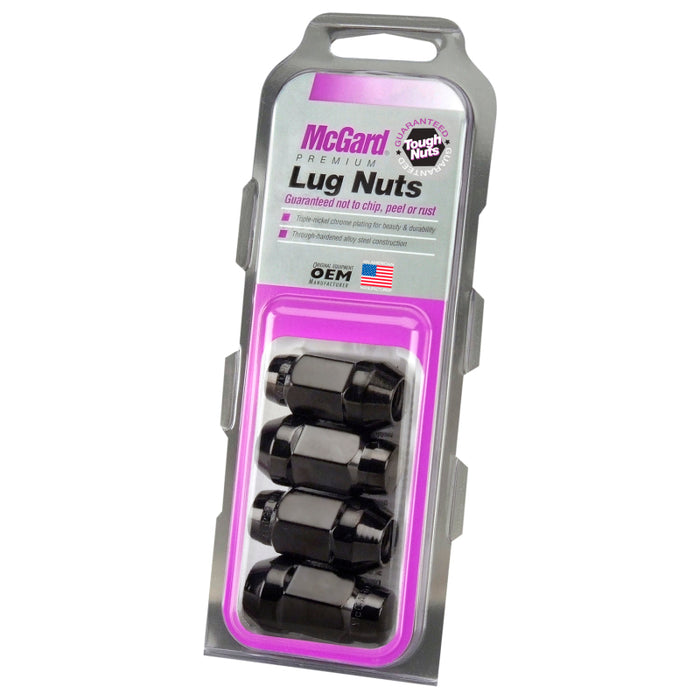 McGard Hex Lug Nut (Cone Seat Bulge Style) M12X1.5 / 3/4 Hex / 1.45in. Length (4-Pack) Black 64015