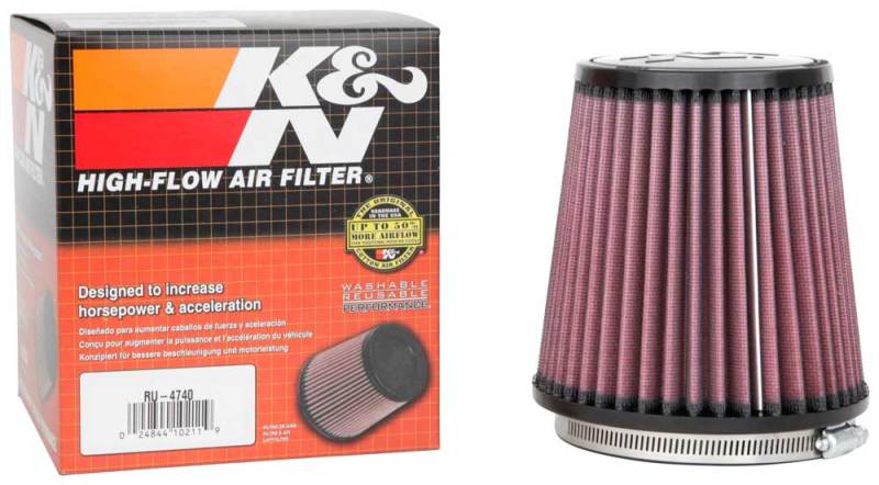 K&N Filter Universal Rubber Filter Round Tapered 4.5in Flange 5.875in Base 4.5 inch Top 6in Height RU-4740