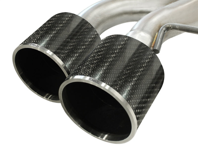 aFe Takeda 3in SS Exhaust Cat-Back 09-14 Compatible with Nissan GTR V6 3.8L Carbon Fiber Tips 49-36108-C