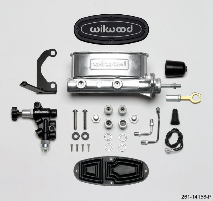 Wilwood HV Tandem M/C Kit w L/H Bracket & Prop Valve 15/16in Bore Ball Burn.-W/Push 261-14158-P