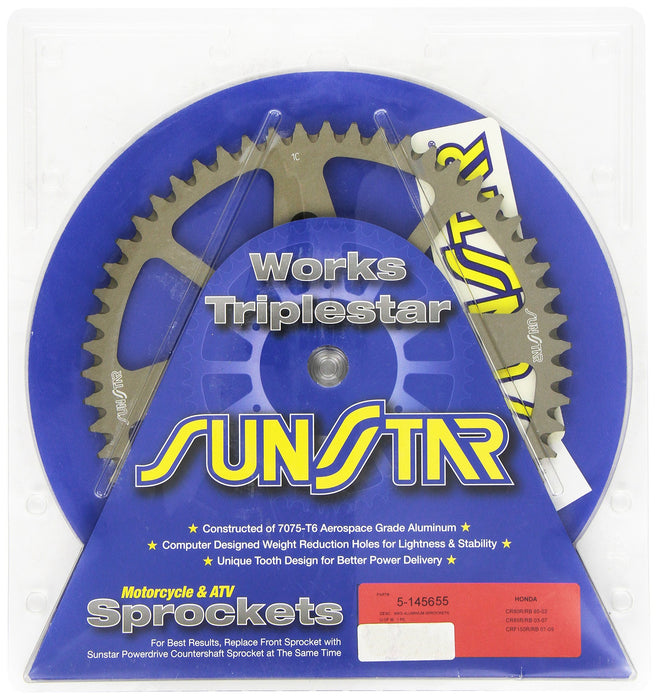 Sunstar 5-145655 Works Triplestar 55-Teeth 420 Chain Size Rear Aluminum Sprocket