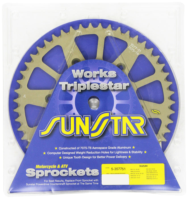 Sunstar 5-357751 Works Triplestar 51-Teeth 520 Chain Size Rear Aluminum Sprocket