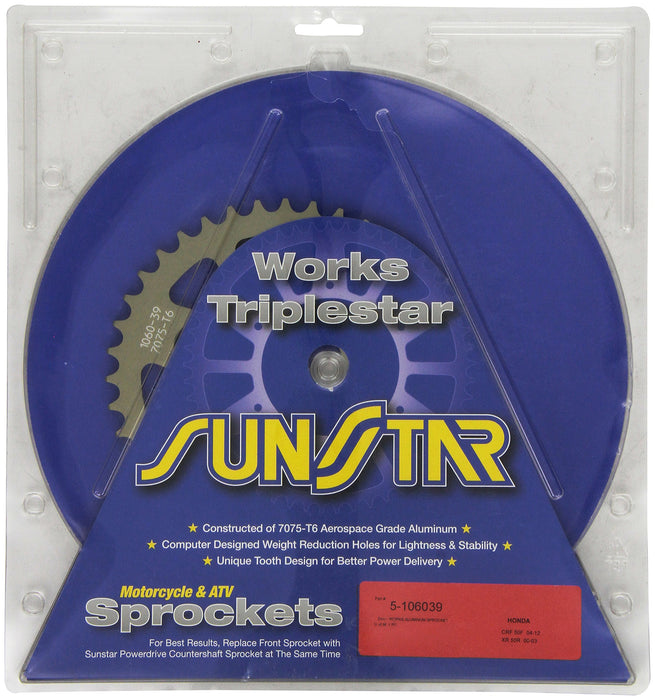 Sunstar 5-106039 Works Triplestar 39-Teeth 420 Chain Size Rear Aluminum Sprocket