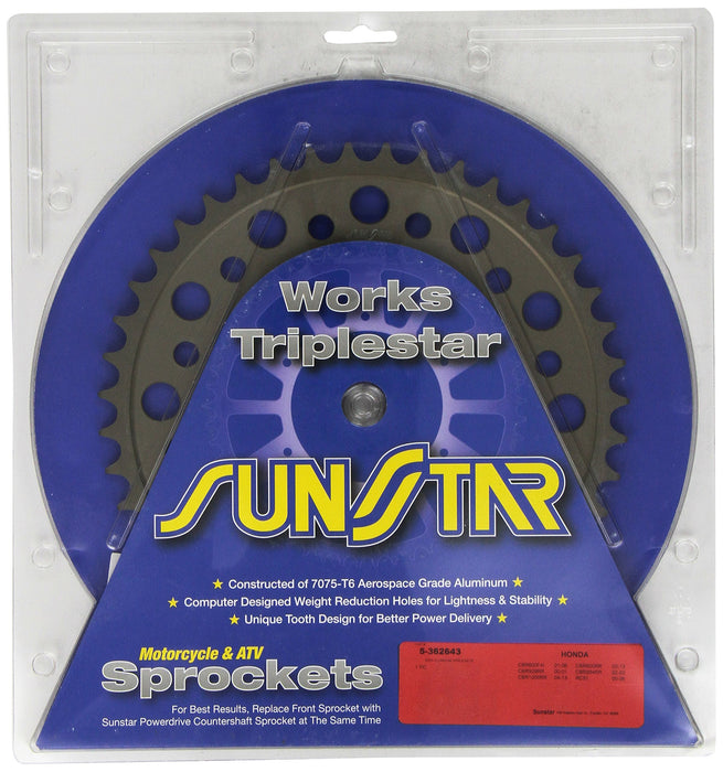 Sunstar 5-362643 Works Triplestar 43-Teeth 520 Chain Size Rear Aluminum Sprocket