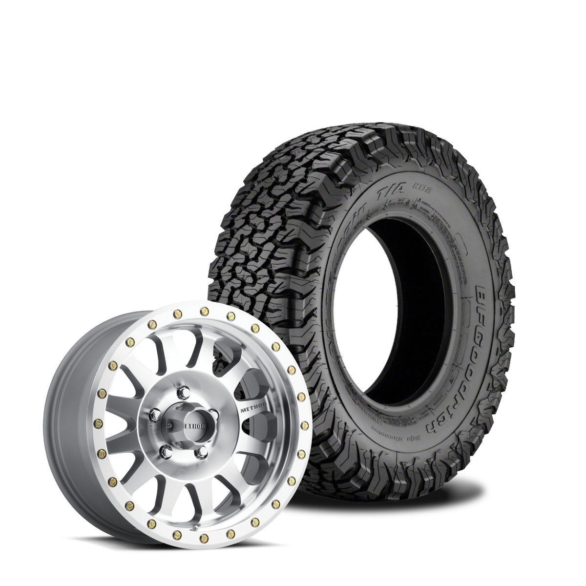JKS Manufacturing Wheel and Tire Package - Method 304 Machined Clear Coat 17x8.5 5x5 +0mm with BFGoodrich All Terrain KO2 37X12.5