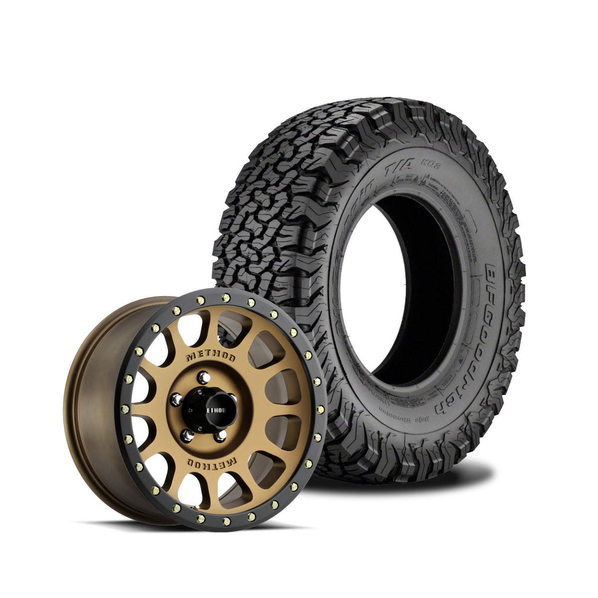 JKS Manufacturing Wheel and Tire Package - Method 305 Machined Bronze 17x8.5 5x5 +0mm with BFGoodrich All Terrain KO2 315/70R17
