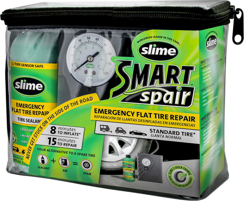 Slime 50107 Flat Tire Puncture Repair, Smart Spair, Emergency Kit for Car Tires, Includes Sealant and Tire Inflator Pump, Suitable for Cars and Other Highway Vehicles, 15 Min Fix