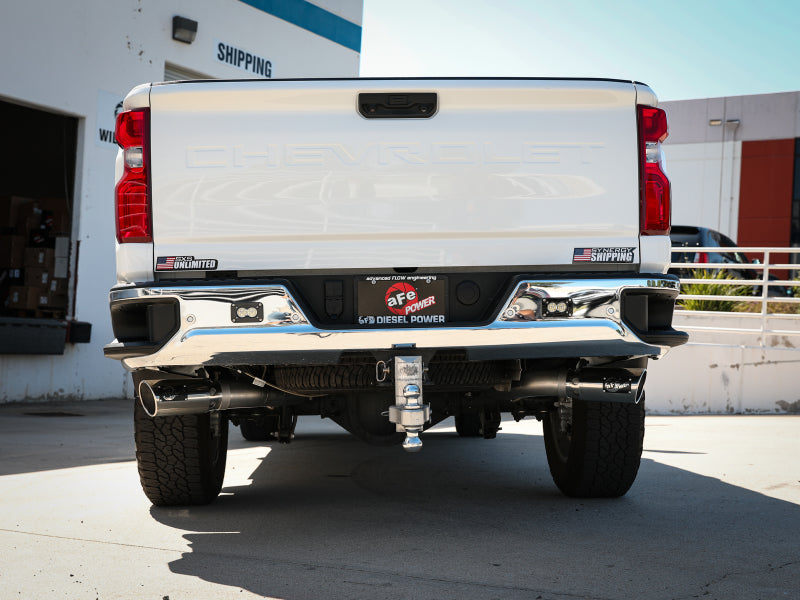 aFe Large Bore-HD 4in 409SS DPF-Back Exhaust System w/Polished Tips 20 GM Diesel Trucks V8-6.6L 49-44126-P