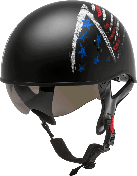 GMAX HH-65 Naked Motorcycle Street Half Helmet (Bravery Matte Black/Red/White/Blue, X-Small)