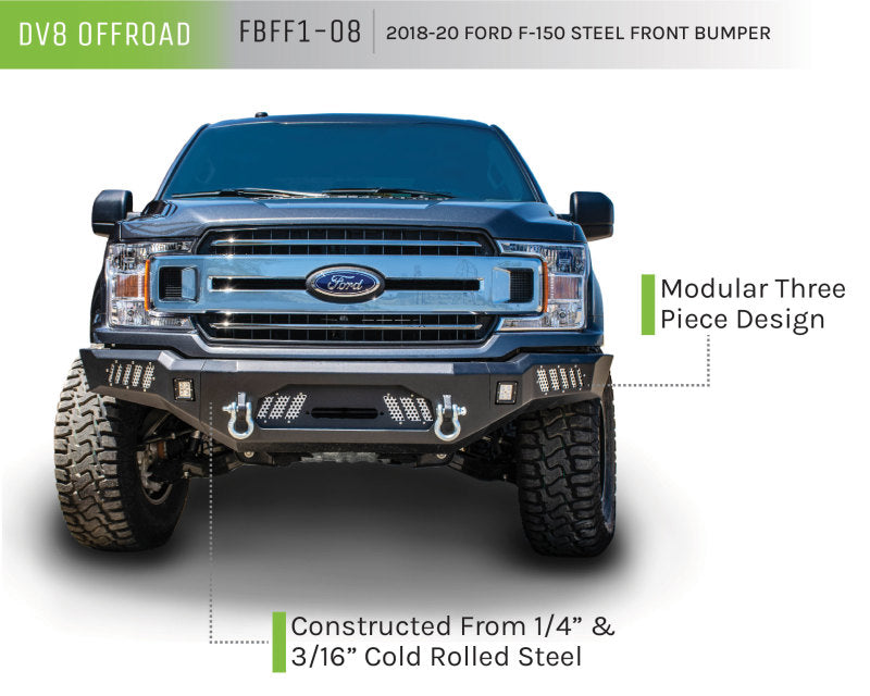 DV8 Offroad 2018+ Ford F-150 Front Bumper w/ Light Holes FBFF1-08