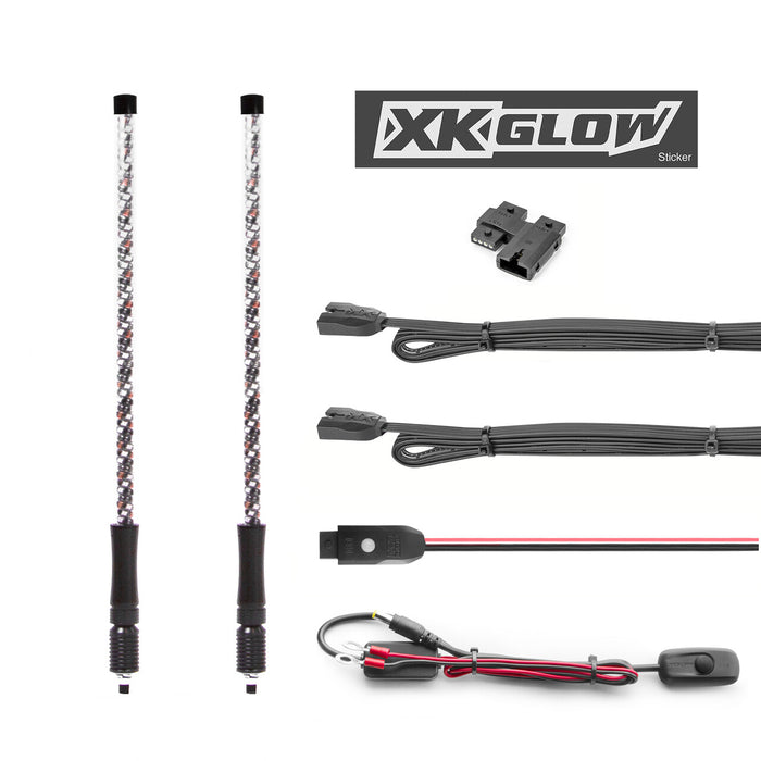 Xk Glow XK-WHIPC-ADV-DM 2ND GEN LED Dual Whip with Chrome Dual Mode Dash Controller - 32in.