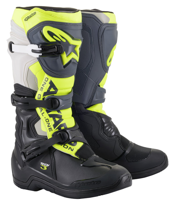 Alpinestars Tech 3 Boots Blk/Cool Grey/Ylw/Fluo Sz 16 (2013018-1055-16)