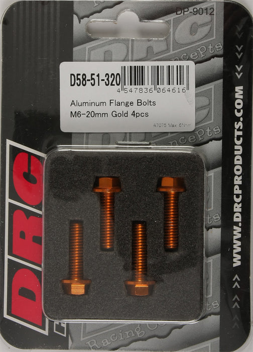 DRC Aluminum Flange Bolts Gold 6x20mm 4 Pack D58-51-320