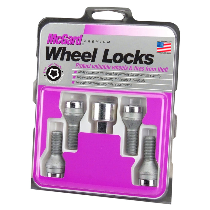 McGard Wheel Lock Bolt Set 4pk. (Cone Seat) M12X1.5 / 17mm Hex / 25.5mm Shank Length Chrome 27179