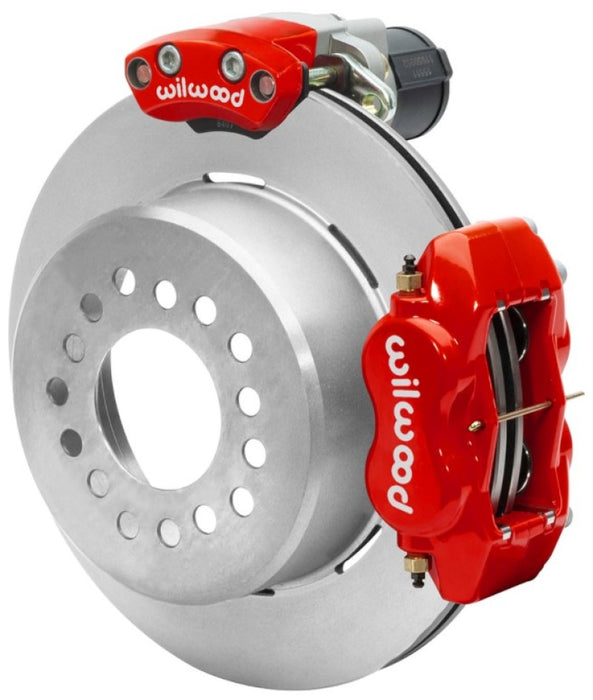 Wilwood Forged Dynalite Rear Electronic Parking Brake Kit Red Powder Coat Caliper Plain Rotor 140-16130-R