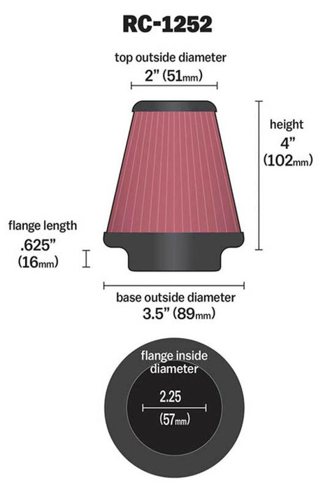 K&N Universal Chrome Filter 2.25in Flange / 3.5in Base / 2in Top / 4in Height 2 Per Box RC-1252