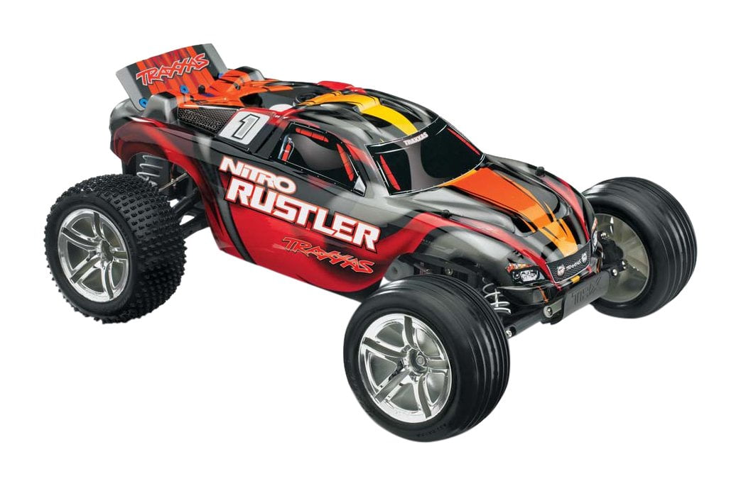 Traxxas Nitro Rustler: Powered 2Wd Stadium Truck With Tq 2.4 Ghz Radio & Tsm (1/10 Scale), Silver/Red 44096-3-SRED