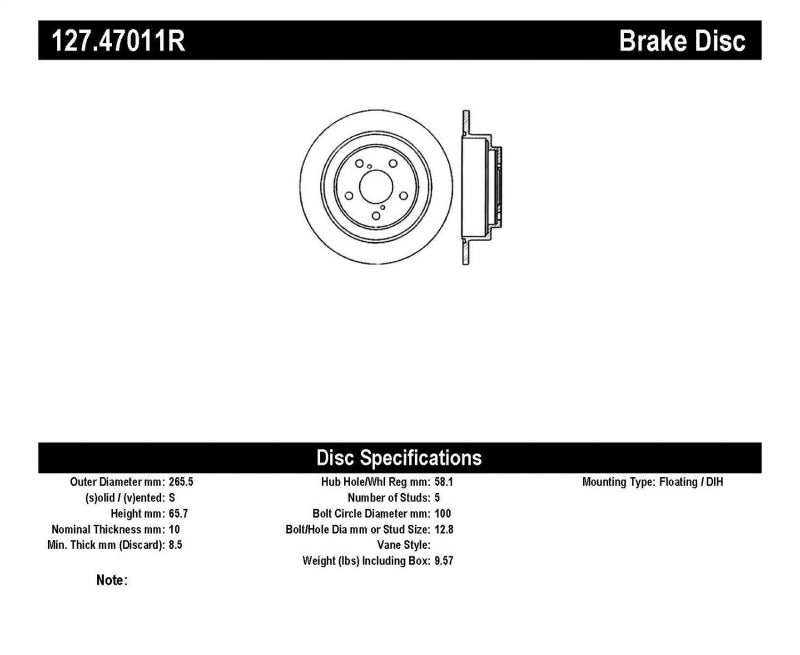 StopTech 05-06 Saab 9-2X AWD / 02-05 Impreza WRX / 02 WRX STi Slotted & Drilled Right Rear Rotor 127.47011R