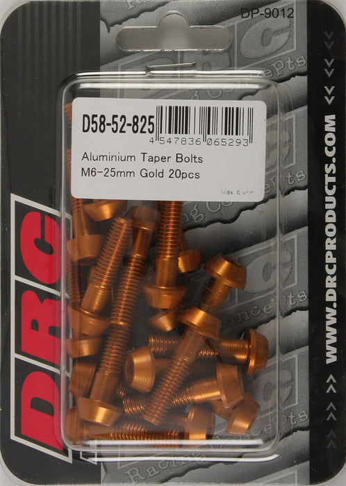 20/PC DRC ALUM M6 TAPER BOLTS 25MM GLD