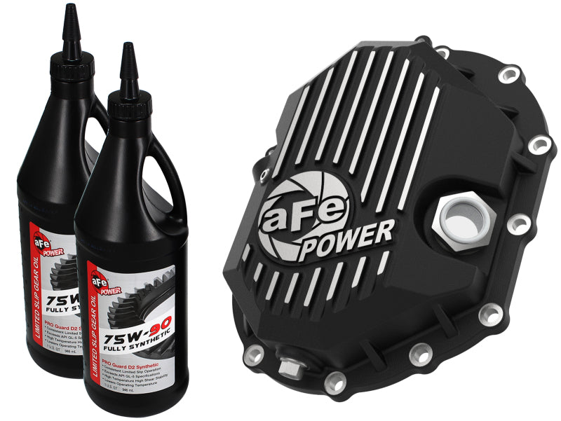 AFE Power 11-18 GM 2500-3500 AAM 9.25 Axle Front Diff Cover Black Machined w/ 2 Qts 75w90 Oil 46-71051B