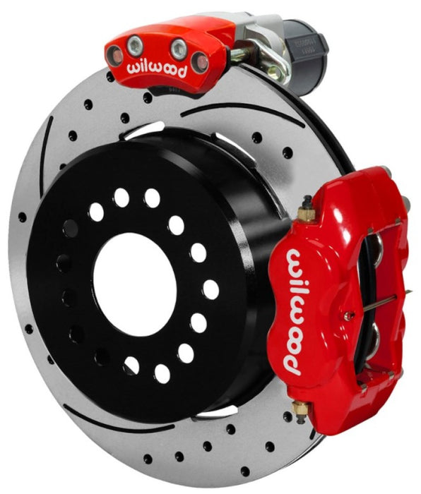 Wilwood Forged Dynalite Rear Electronic Parking Brake Kit Red Powder Coat Caliper D/S Rotor 140-16130-DR