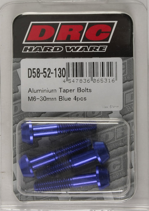 4/PC DRC ALUM M6 TAPER BOLTS 30MM BLU