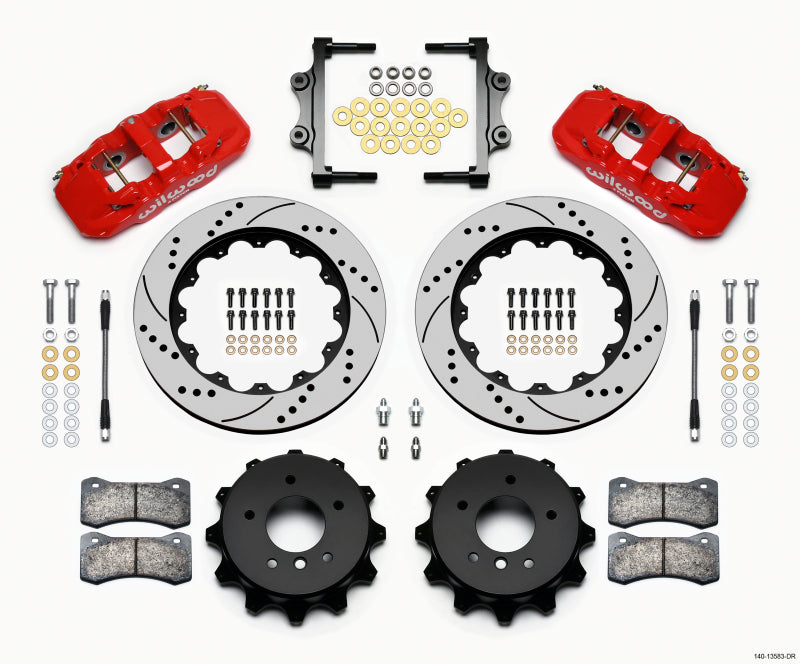 Wilwood AERO4 Rear Kit 14.00 Drilled Red 2007-2011 BMW E90 Series w/Lines 140-13583-DR