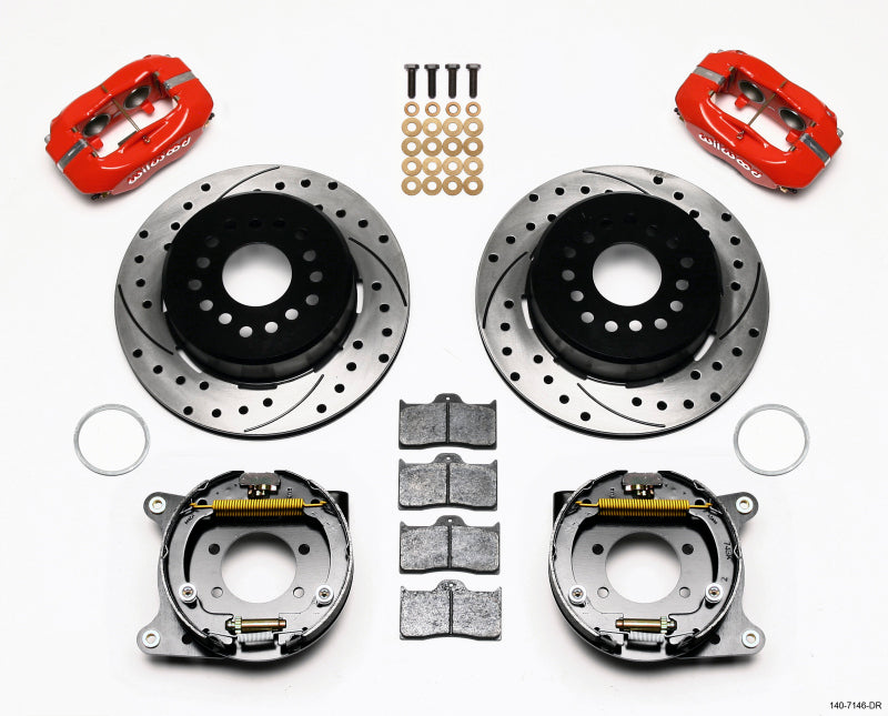 Wilwood Forged Dynalite P/S Park Brake Kit Drilled Red Ford 8.8 w/2.5in Offset-5 Lug 140-7146-DR