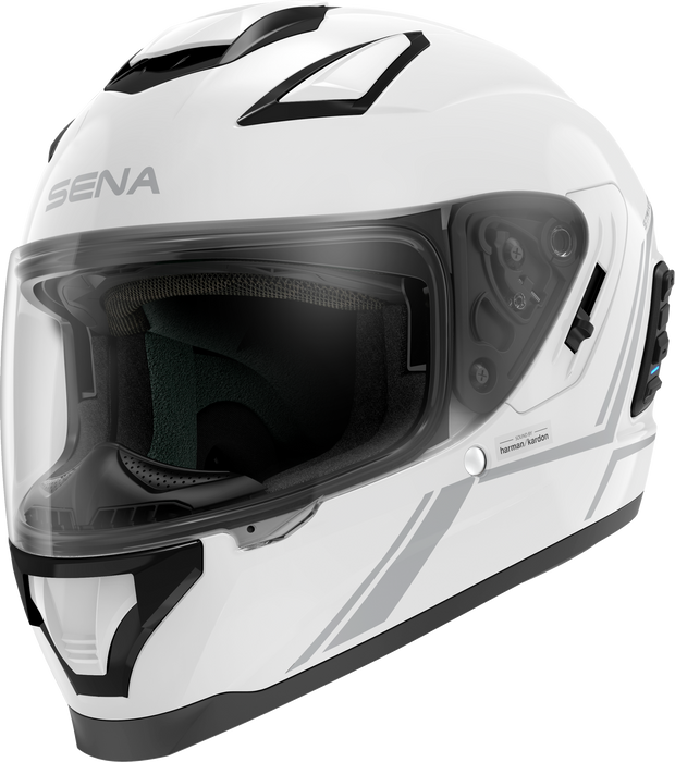 Sena Stryker Full Face Smart Helmet with Integrated Mesh and Bluetooth Communications, LED Taillight, and SOUND by Harman Kardon, DOT (Gloss White, X-Large)