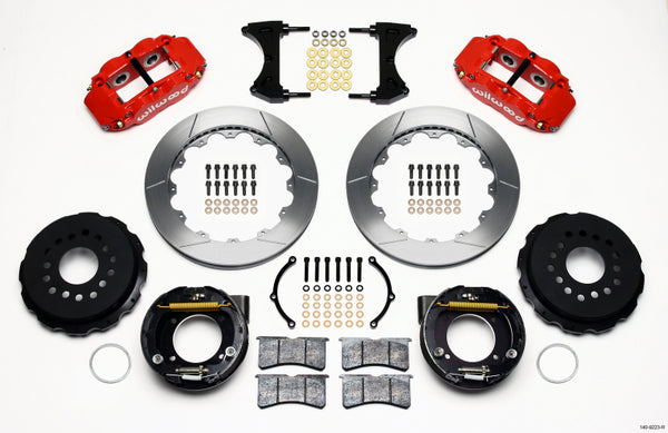 Wilwood Narrow Superlite 4R Rear P-Brk Kit 12.88in Red Ford 8.8 w/2.5in Offset-5 Lug 140-9223-R
