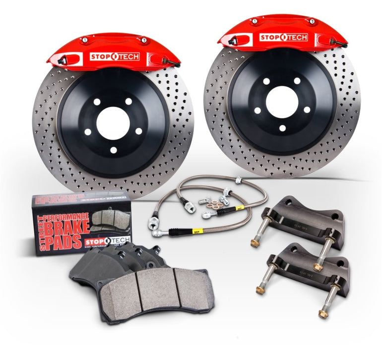 StopTech 2015 Ford Mustang GT Front Big Brake Kit Red ST-60 Calipers 380x34mm Slotted 1pc Rotors 82.345.6100.71