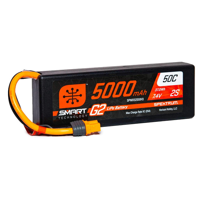 Spektrum SMART 5000mAh 2S 7.4V Smart G2 LiPo 50C Hard Case IC3 SPMX52S50H3 Car Batteries & Accessories