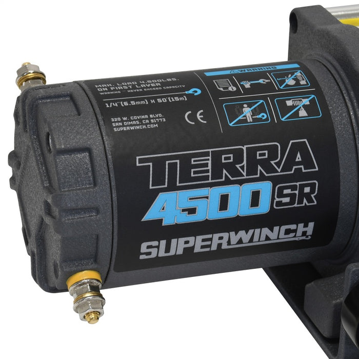 Superwinch 4500 LBS 12V DC 1/4in x 50ft Synthetic Rope Terra 4500SR Winch Gray Wrinkle 1145270