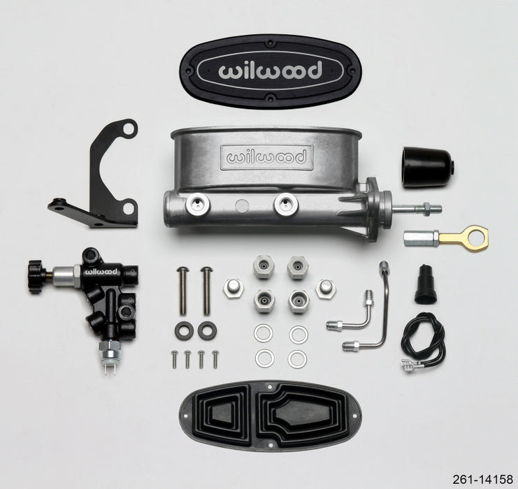 Wilwood HV Tandem M/C Kit w L/H Bracket & Prop Valve 15/16in Bore-W/Pushrod Early Mustang 261-14158