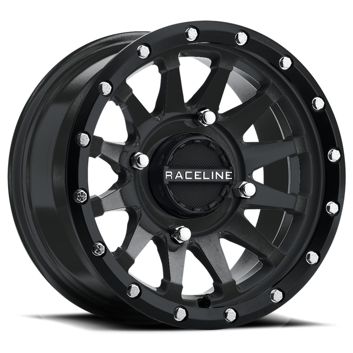 Full Set of Raceline Trophy Simulated Beadlock Wheels (4) Black 14x7 / 4/110 (5+2) +10MM