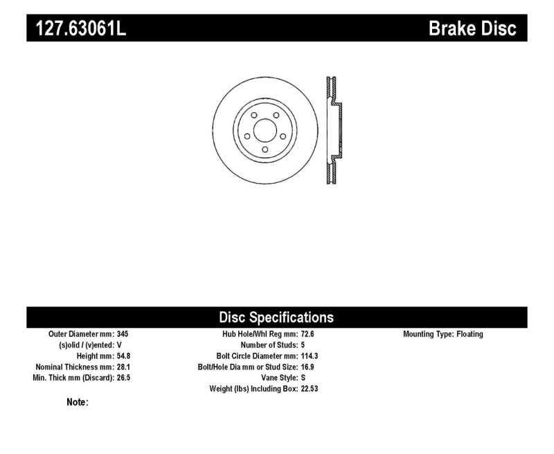 StopTech 05-09 Chrysler 300 (5.7L V8 exc SRT-8) Front Left Slotted & Drilled Rotor 127.63061L