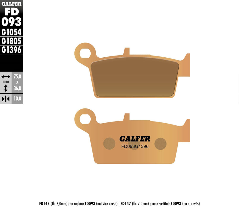 Galfer HH Sintered Brake Pads (Rear G1396) Compatible With 99-02 YAMAHA YZ250