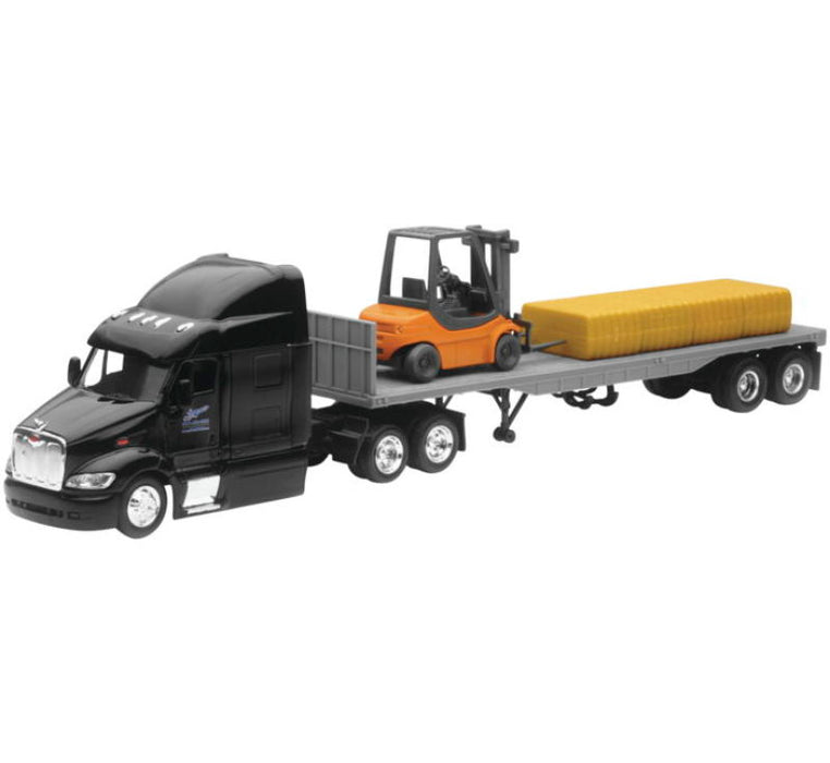 New Ray Toys Peterbilt 387 Flatbed w/Forklift and Hay Bale/ Scale 1:32 SS-15123J