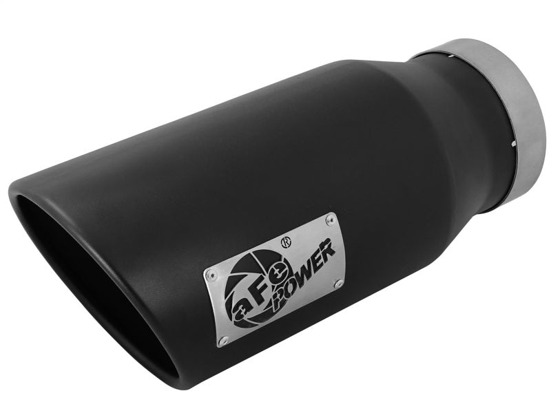 aFe POWER MACH Force-Xp 5in 304 Stainless Steel Exhaust Tip 5In x 7Out x15Lin Bolt-On Right-Blk 49t50702-b15