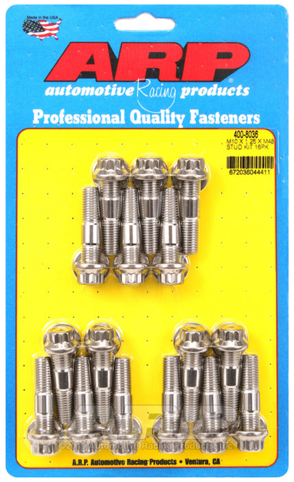 ARP M10 x 1.25 x 48 Stainless Steel 12pt Broached Stud Kit (16/pkg) 400-8036