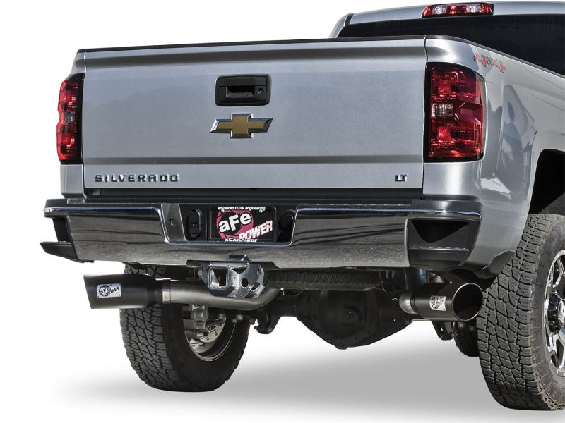 aFe LARGE Bore HD 4in Dual DPF-Back SS Exhaust w/Black Tip 16-17 GM Diesel Truck V8-6.6L (td) LML 49-44080-B