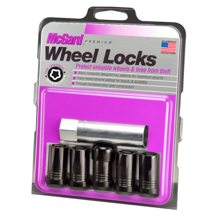 McGard Wheel Lock Nut Set 5pk. (Cone Seat Tuner) M14X1.5 / 22mm Hex / 1.648in OAL Black 25515BK