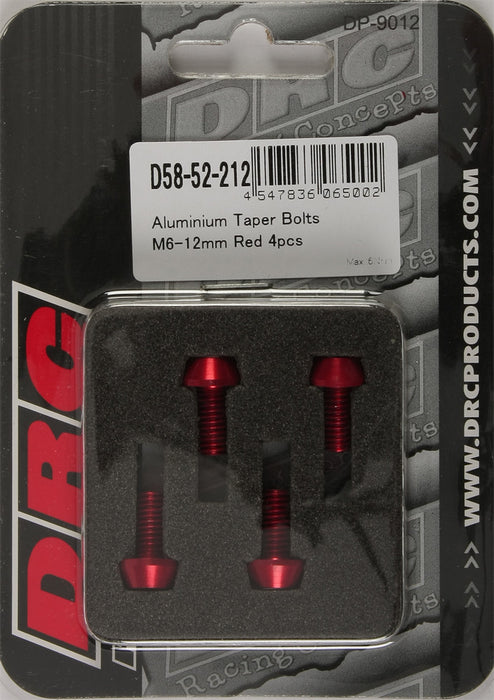 4/PC DRC ALUM M6 TAPER BOLTS 12MM RED