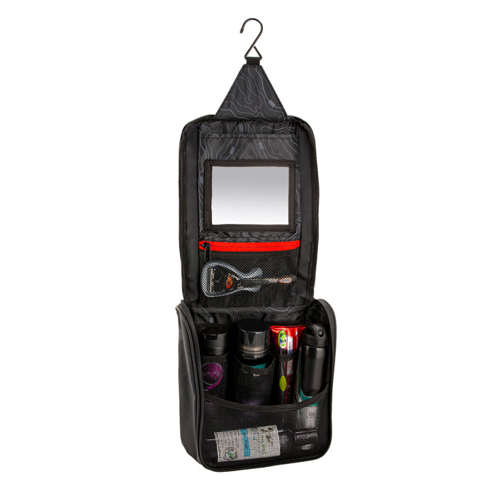 ARB Toiletries Bag Charcoal Finish w/ Red Highlights PVC Outer Shell Mesh Pockets Mirror ARB4209