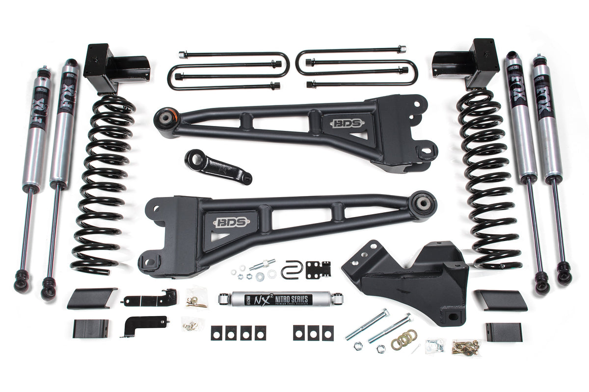 BDS 2023-2025 Fits Ford F250/F350 4WD 5" Radius Arm Suspension Lift Kit, 3" Rear, Block, Diesel - FOX 2.0 Ifp Ps Shocks - W/o Overload Springs 2242FS